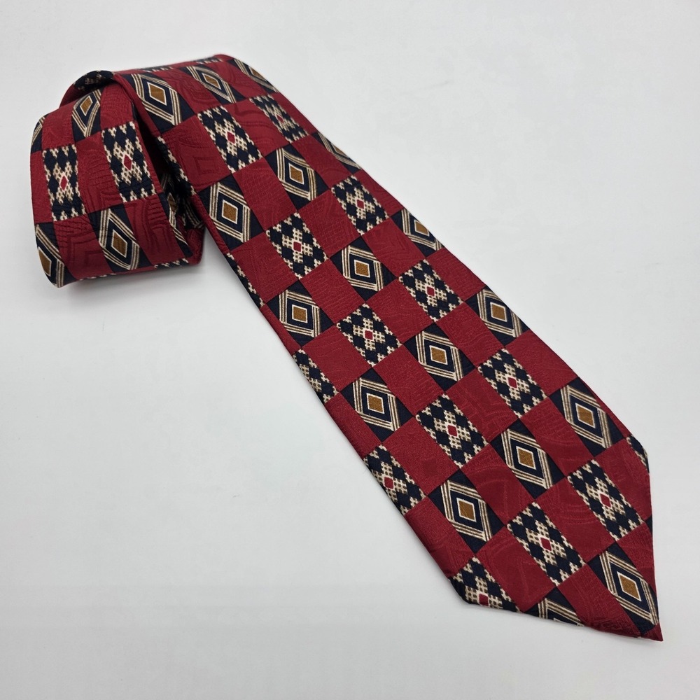 Vintage Givenchy Monsieur Men's Tie 100% Silk Made USA Geometric Red